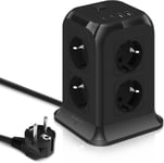 Tour Multiprise Avec Interrupteur, 8 Prises Bloc Multiprise Parafoudre Avec Usb Et Usb C Pour Bureau 2M Câble Noir[MUL210887]