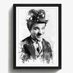 Arty Pie Framed Print Black A2 (24.5x18 Inch) Charlie Chaplin (1) V3, Wood, Multi-Colour, 60 x 42 x 2 cm