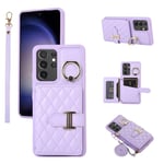 ELISORLI Phone Case For Samsung Galaxy S24 Ultra 5G Wallet Cover with Crossbody Shoulder Strap and Stand Leather Credit Card Holder Cell Accessories S24Ultra 24S S 24 24Ultra Girls Women Men Purple