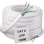 Cable Ethernet 100m, Cat 6 Cable Internet 100 Mètres Cable RJ45 Exterieur UTP Installation 23AWG Impermeable Câble Réseau Haut Débit Fibre Câble LAN Haute Vitesse Gigabit Long Cable Patch Blanc.[G714]