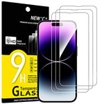 NEW'C Lot de 3, Verre Trempé pour iPhone 14 Pro Max (6,7"), Film Protection écran -sans Bulles d'air -Ultra Résistant (0,33mm HD Ultra Transparent) Dureté 9H Glass