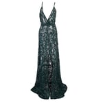 FTFTO Home Accessories Sexy Evening Dress V-Neck Strap High-Slit See-Through Sequin Dress Party Mopping Dress Green L