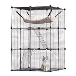 VEVOR Cage Chat 3 Niveaux, Grand Enclos Chats en Fil Métallique Modulable Amovible à Monter, avec 2 Échelles, Grand Hamac, Espace d'exercice Extérieur Intérieur pour Petits Animaux, 711x711x1041 mm