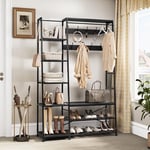 YITAHOME Portemanteau avec Rangement pour Chaussures, Arbre d'entrée sur Pied avec Banc, Porte-Manteau Industriel avec 5 étagères, Tringle à Vêtements pour Chambre à Coucher Salon Couloir, Noir