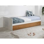 Vente-unique Lit gigogne banquette JULIETTE - 2 x 90 x 190 cm - MDF - Blanc et Merisier