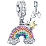 Dazzling Rainbow Cloud and Sun Charms Dangle with Colourful CZ, 925 Sterling Silver You Are My Sunshine Pendant Beads, fit Pandora Valentines Bracelet, Gift for Wife/Wedding/Girl