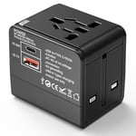 Hoppac Adaptateur Prise Universelle, Adaptateur Universel de Voyage avec 1 USB A et 1 USB C, Adaptateur Universel France vers USA UK Canada Japon Australie Thailande, Adaptateur Prise vers France