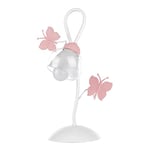 ONLI Lampe de Table en Métal avec Papillons Peints en Rose. Verre Blanc et Transparent