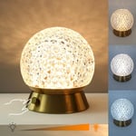 Amingulry Lampe de table sans fil, lampe à piles rechargeable, 3 modes de couleur et lampe tactile LED à intensité variable, portable cristal doré en métal à côté des lampes pour chambre à coucher