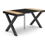 Table console extensible, Console meuble, 140, Pour 6 personnes, Pieds bois massif, Style moderne, Chêne et noir - Skraut Home