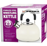Prima Stainless Steel Whistling Kettle 2.5lt Cream Home Kitchen Camping Caravan 