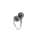 Blue Pearls Womens 2 Black Tahitian Diamonds Ring and White Gold 375/1000 - Multicolour - Size L