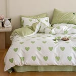 Michorinee Housse de Couette Cœur 240 x 260 Vert avec 2 Taies d'oreiller 65x65 cm - Parure de Lit Vert et Blanc en Microfibre - Linge de Lit 2 Personnes Adulte avec Fermeture Éclair