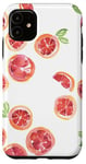 Coque pour iPhone 11 Motif pamplemousse sur blanc aspect agrumes frais et piquants