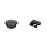 MasterClass Cocotte Légère avec Couvercle, Fonte d'Aluminium, Noire, 2,5 Litres / 20 cm + MasterClass MCMCASS3PC Pan Handle Sleeve Set for Cast Aluminium Casserole Pots