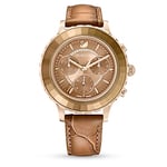 Swarovski Lux Chronograph Watch, Brown Leather Strap, Gold Tone Sunray Dial and Crystal Details, from The Octea Collection