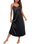 Migcaput Nuisette Femme Satin Longue Chemise de Nuit Bretelles Reglables Robe de Nuit Femme Sling Sexy Col en V