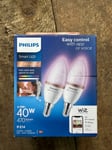 2x Philips WiZ LED P45 Colour Changing Smart Light Candle Bulb Bluetooth E14 40W