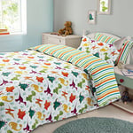 Dreamscene Duvet Cover Pillowcase Bedding Set Boys Girls Dinosaur Reversible Stripe - Single