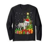 Tiger Xmas Tree Lighting Santa Hat White Tiger Christmas Long Sleeve T-Shirt