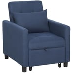 HOMCOM Fauteuil chauffeuse canapé-lit Convertible 1 Place Dossier inclinable à 3 Positions avec accoudoirs Coussins Conforts Bleu