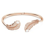 Swarovski Bracelet-jonc Nice, au motif plume, orné de cristaux roses, en placage de ton or rosé, taille L