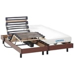 Vente-unique.com Lit électrique relaxation matelas mémoire de forme HERACLES de DREAMEA - cerisier - 2 x 80 x 200 cm