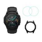 SIKAI CASE - Durable Protective Case Compatible with Huawei Watch GT 2 46mm Smartwatch (Released in 2019), Scratch-Resist Shockproof Bumper Frame Shell Cover (Black & 2pc Screen Protector)