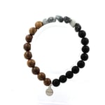 Bracelet Oeil de faucon d'Afrique du Sud + Perles Onyx noir mat + bois 8 mm