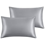 Yorkshire Bedding Satin Pillow Cases 2 Pack – Luxurious Grey Pillowcases For Hair and Skin Standard Size with Envelope Closure Hypoallergenic 50 x 75 cm