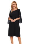 GRACE KARIN Robe Femme Chic Soiree Manches Longues 3/4 Fendues V-Back Sexy Elégante Robe Eté L Grande Taille Noir