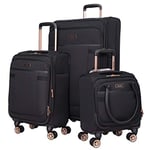 kensie Hudson Softside 3-Piece Spinner Luggage Set, Black with Rose Gold, L, Hudson Softside 3-Piece Spinner Luggage Set