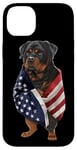 Coque pour iPhone 14 Plus Chien Rottweiler patriotique enveloppé dans un drapeau américain américain