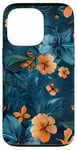 Coque pour iPhone 13 Pro Motif floral abstrait bleu avec abeilles tropicales vintage