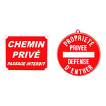 Januel - Panneau Chemin Privé Passage Interdit - Panneau Signalétique - 30x25cm - Aluminium 0,5mm & Panneau Propriété Privée Défense d'Entrer - Panneau Signalétique - 28cm - Rouge Imprimé Blanc