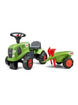 Falk Ride-on traktori peräkärryllä, haravalla ja lapiolla baby Claas