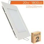 Plaque Downlight led Carré Plat 20W 1800LM Coupe 205mm Blanc Chaud 3000K - Lot de 2 u.