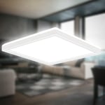 B.K.Licht - Plafonnier LED à lumière indirecte, 3cm plat, lumière blanc neutre, lampe LED, plafonnier LED, lampe de salon, panneau LED, lampe de cuisine, éclairage plafond, 24x24x3 cm, Blanc