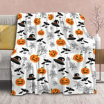 Filt Halloween Dekoration Pumpa Fleece Lätt kastar Present Till Födelsedag Jul Mjuka flanellfiltar För All Season Bäddsoffa-40x50 tum