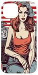 Coque pour iPhone 15 Plus Retro Patriotic Pin-up Vintage USA Flag American Beauty Girl