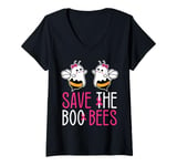 Womens Save The Boo bees Breast Cancer Awareness Halloween Women V-Neck T-Shirt