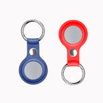 FMPC Basic Leather Designed for AirTag, Leather Tracker Holder with Keychain Ring Protective Case Cover AirTags Sleeve Shell Skin 2 Pack, (Blue+Red)