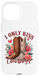 Coque pour iPhone 15 I Only Kiss Cowboys Tee Bottes de cowboy western Saint-Valentin