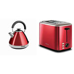 Morphy Richards 100133 Venture Pyramid Kettle Red & Equip Red 2 Slice Toaster - Defrost And Reheat Settings - 2 Slot - Stainless Steel - 222066
