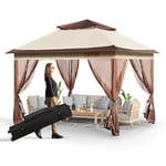 VEVOR Gazebo de Jardin 334x334 cm Tonnelle de Terrasse avec Moustiquaire Pop-up pour 8-10 Personnes avec Cadre Métallique, Toile Oxford 250D Enduite de PU, Abri Extérieur pour Pelouse, Arrière-Cour