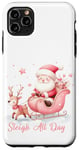 Coque pour iPhone 11 Pro Max Père Noël rose clair traîneau neige renne neige hiver