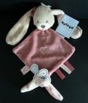 * DOUDOU PLAT NATTOU LAPIN NINA ROSE GRIS BEIGE COEUR AT. TETINE - NEUF