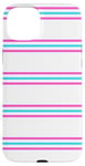 Coque pour iPhone 15 Plus Blanc Rose Bleu rayé Girly Esthétique Preppy Stripe