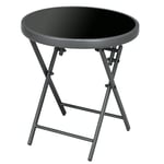 Outsunny Table Basse Pliante, Table d'appoint Pliante, Plateau en Verre trempé, Structure en Acier, Table de Jardin, Ronde de 45cm, pour Patio Balcon Jardin, Noir