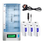 Battery Baby C With Battery Charger - 6 Pieces 4000mAh Rechargeable C Batteries With Universal Charger LCD Quick Battery Charger For AA/AAA/C/D NIMH Batteries